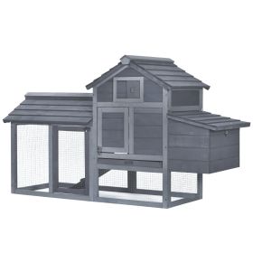 PawHut 59" Small Wooden Chicken coop Hen House Poultry Cage for Outdoor Backyard with 2 Doors, Nesting Box and Removable Tray, Gray